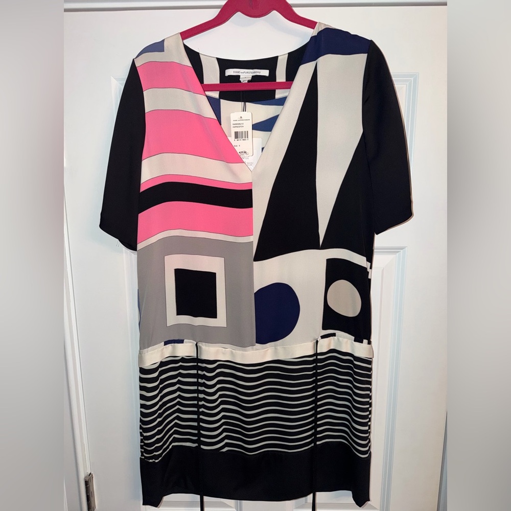 Women’s Diane Von Furstenberg Koemi S/S Dual Pattern Shirt Dress Size 6